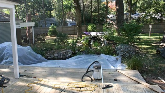 Another view of the sanding and buffing stage of restoring this deck.