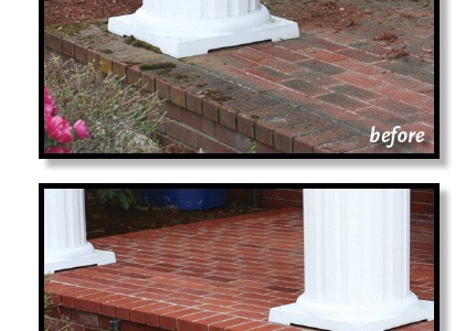 This photo shows the dramatic difference when you clean brick.