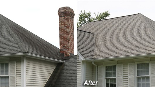 Photo of cleaning a roof with black streaks in Southbury, CT