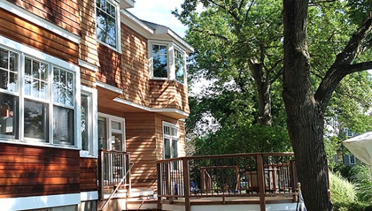Cedar clapboards and shakes drying after stripping, neutralizing and brightening the wood.